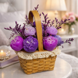 Purple flower Bouquet candle basket 250g