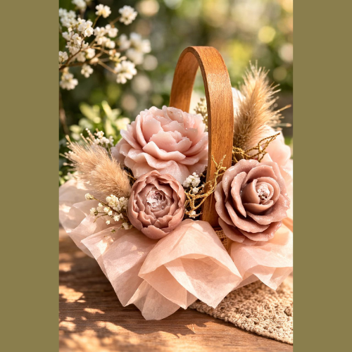 Brown flower Bouquet candle basket 235g