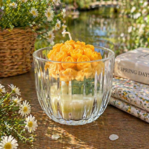 Glass Jar Striped Candle - Orange Bouquet 200g